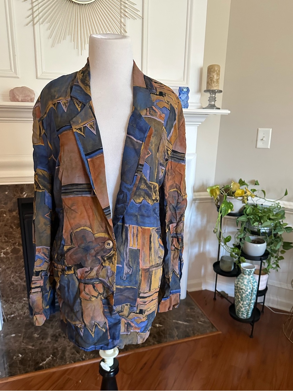 Karen Kane Multicolor Abstract Art Print Blazer Top in Blue & Copper SZ L